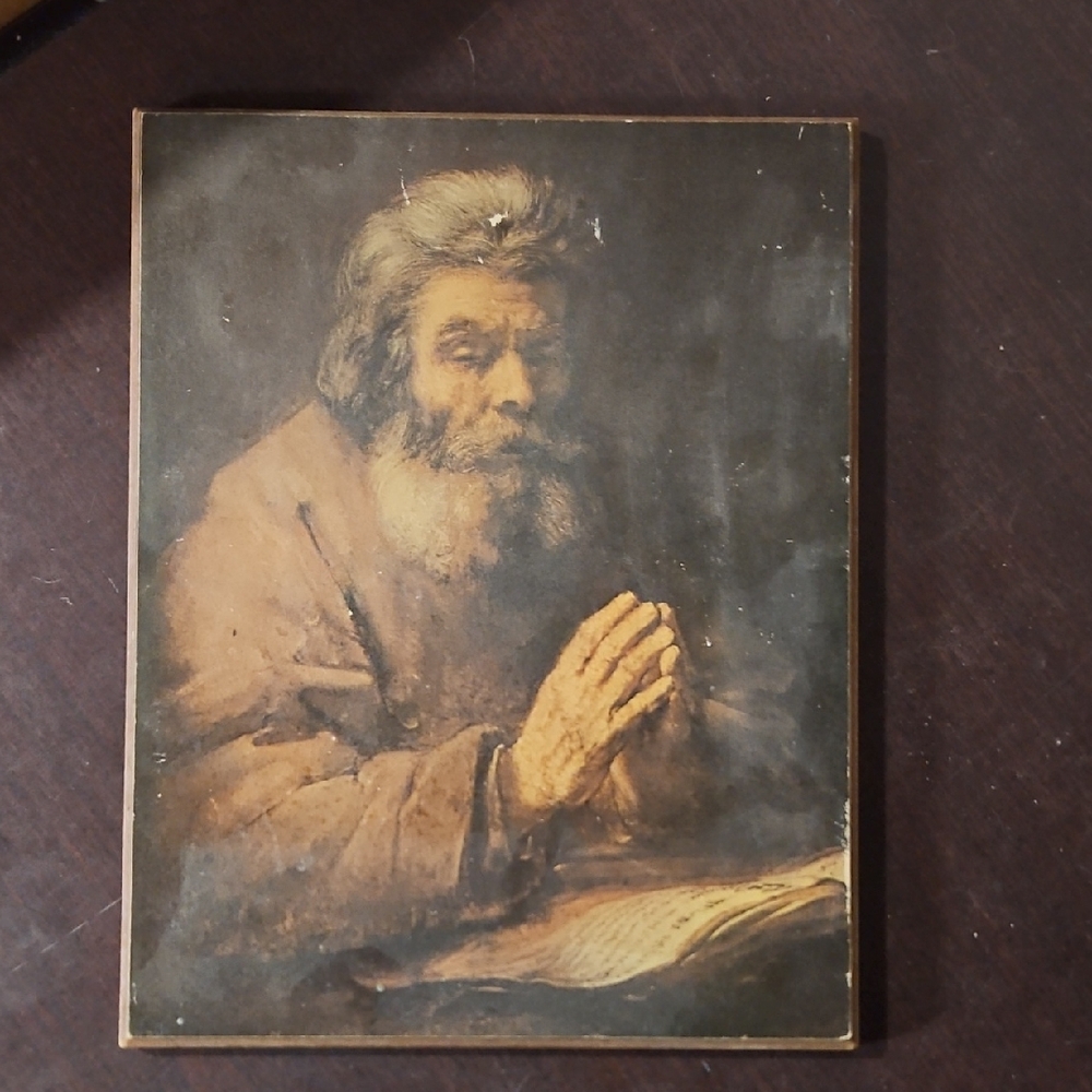 Vintage Art Print of Praying Elder
